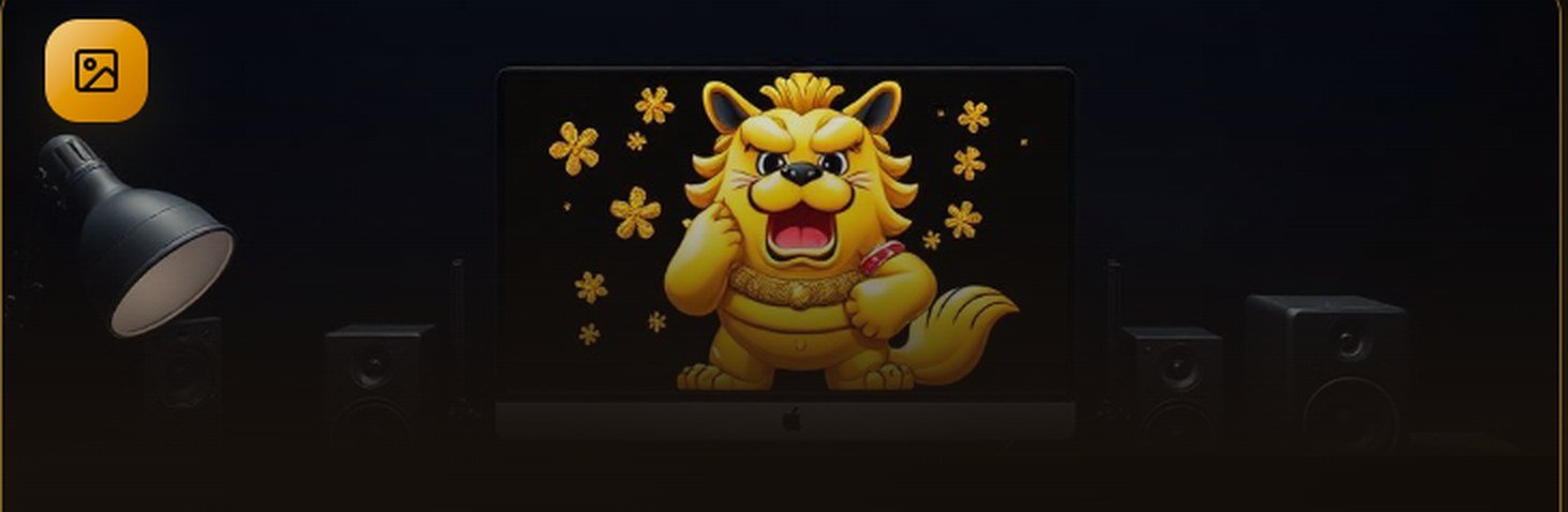 Mascote dourado criado com IA numa tela de computador